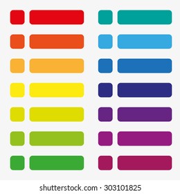 14 sets of flat buttons in rainbow colors. From red, orange, yellow, green, blue and purple.