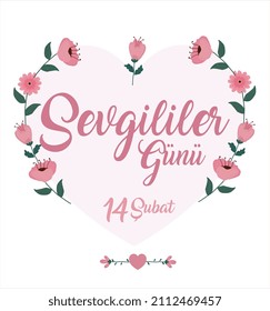 14 şubat sevgililer günü. 14 February Valentine's Day Celebration (Turkish - 14 Subat Sevgililer Gununuz Kutlu Olsun) wishes, billboard, social media card design.