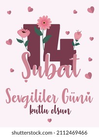 14 şubat sevgililer günü 14 February Valentine's Day Celebration (Turkish - 14 Subat Sevgililer Gununuz Kutlu Olsun) wishes, billboard, social media card design.