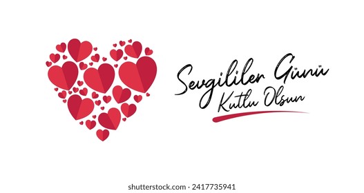 14 şubat sevgililer günü kutlu olsun. Türkçe sevgililer günü yazısı tipografisi. Turkish text translation: Happy Valentine's Day.