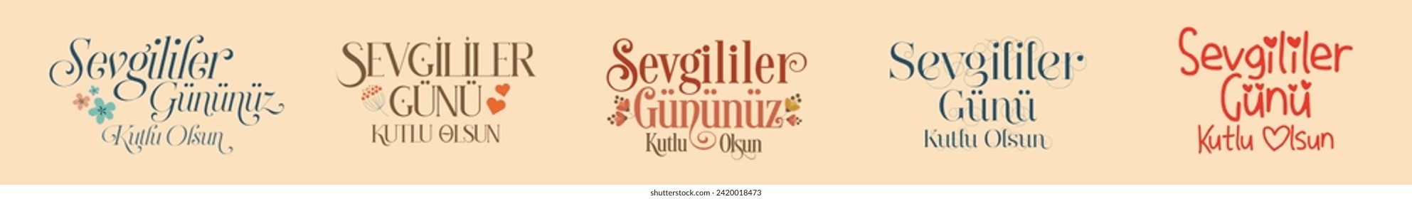 türkçe 14 şubat sevgililer günü tipografi çalışması. Sevgililer günü kutlu olsun. Typography design for february 14 in turkish. Translation: Happy Valentine's Day.