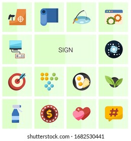 14 iconos planos de signo establecidos aislados en fondo blanco. Iconos con Videojuegos, gol, Clustering, galaxia, francotirador, textil, Pesca, optimización de sitios web, iconos de botellas de spray.