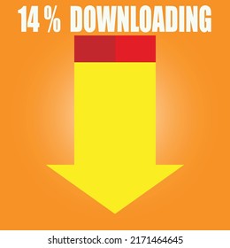 14% sign symbol downloading in 3d illustration arrow red color shape business stamp isolated on yellow background. Vector eps10