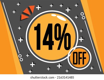 14% special offer. 14% discount for web and virtual stores. Vector in orange and black.