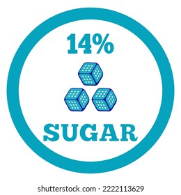Etiqueta del signo del 14% de azúcar. Icono del cubo de azúcar vectorial.