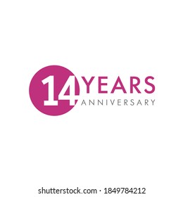 14 th anniversary numbers. 14 years old creative congrats. Cute congratulation concept. Isolated abstract graphic design template. Purple digits. Up to 14%, -14% percent off discount. Decorative sign.