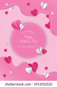 14 th February Happy Valentine's Day vector illustration background brochure, invitation, greeting card template with hearts.