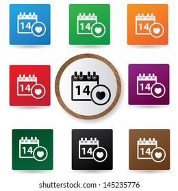 14 Valentine Calendar symbol,Colorful buttons,vector