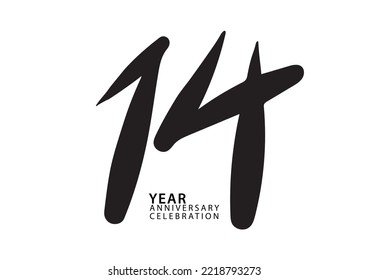 14 year anniversary celebration black color logotype vector, 14 number design, 14th Birthday invitation, logo number design vector illustration
