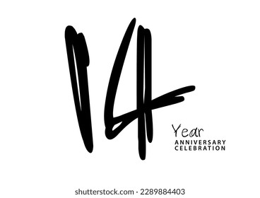 14 year anniversary celebration black color logotype vector, 14 number design, 14th Birthday invitation, anniversary logo template, logo number design vector, calligraphy font, typography logo