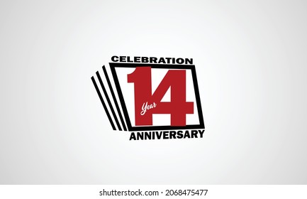 14 Year Anniversary Celebration, Book Design Style Black And Red Color For Event, Birthday, Giftcard, Poster-vector