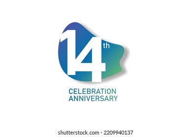 14 year anniversary celebration fun style logotype. anniversary white logo with green blue color isolated on red background, vector design for celebration, invitation and greeting card - Vector