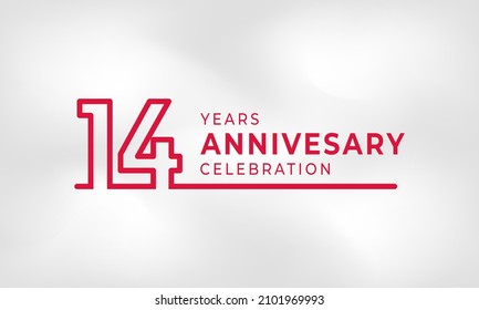 14 Year Anniversary Celebration Linked Logotype Outline Number Red Color for Celebration Event, Wedding, Greeting card, and Invitation Isolated on White Texture Background