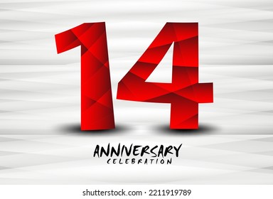 14 Year Anniversary Celebration Logo red polygon vector, 14 Number Design, 14th Birthday Logo, Logotype Number, Vector Anniversary For Celebration, Invitation Card, And Greeting Card 
