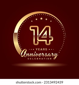 14 year anniversary celebration logo design with a number and golden ring concept, logo vector template