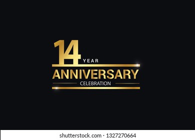 14 year anniversary celebration logotype. anniversary logo with golden and Spark light white color isolated on black background, vector design for celebration, invitation card greeting card-Vector