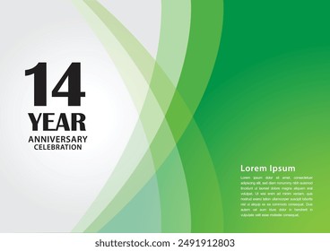 14 year anniversary celebration logotype on green background for poster, banner, leaflet, flyer, brochure, web, invitations or greeting card, 14 number design, 14th Birthday invitation 