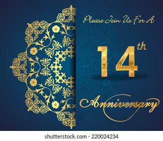 14 year anniversary celebration pattern design, 14th anniversary decorative Floral elements, ornate background, invitation card - vector eps10