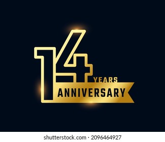 14 Year Anniversary Celebration with Shiny Outline Number Golden Color for Celebration Event, Wedding, Greeting card, and Invitation Isolated on Dark Background