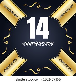 Celebración del 14 aniversario, diseño vectorial para celebraciones, tarjetas de invitación y tarjetas de felicitación