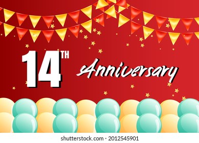 Celebración del 14 aniversario, diseño vectorial para celebraciones, tarjetas de invitación y tarjetas de felicitación