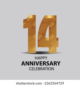 14 year anniversary, Gold shiny metallic numbers set, gold font sign isolated on gray background. Luxury fashion typography design for decoration, web, design, advertising. Vector illustration