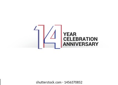 14 year anniversary, minimalist logo years, jubilee, greeting card. invitation. Sign Blue & Red Colors vector illustration on White background - Vector