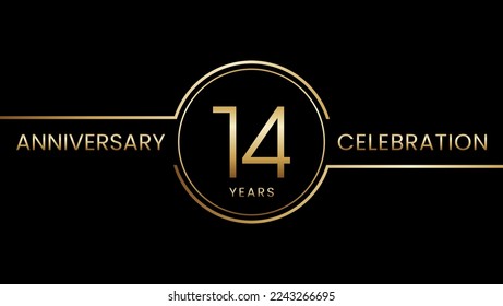 14 year anniversary. Anniversary template design with golden ring. Logo Vector Illustration