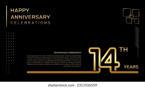 14 year anniversary template with gold color number and text, vector template