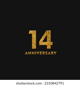 14 year anniversary vector isolated design element with golden glitter on dark background
