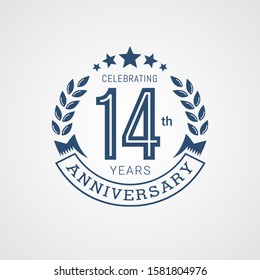 14 Years Anniversary badge with dark blue color style Vector Illustration