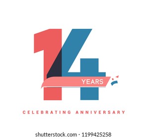 14 years anniversary celebration colorful logo with fireworks on white background. 14th anniversary logotype template design for banner, poster, card vector illustrator