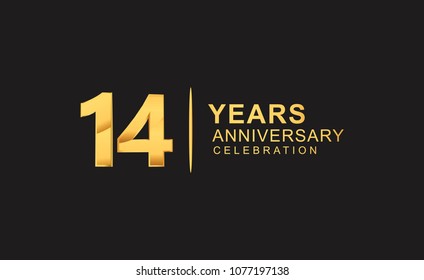 14 years anniversary celebration design with golden color isolated on black background for celebration event