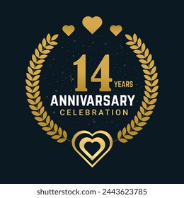 14 Years Anniversary celebration design, Celebrating golden element and color 14 years Anniversary vector design.