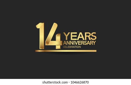 14 years anniversary celebration with elegant golden color isolated on black background