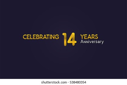 14 Years Anniversary Celebration Logo, Yellow, Isolated on Dark Purple Background