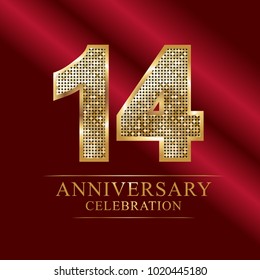 14 years anniversary celebration logotype red background.