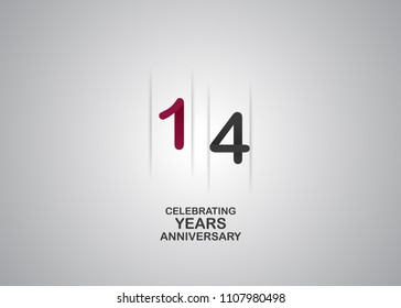 14 years anniversary celebration logotype. anniversary logo with red and black color isolated on white background, vector design for celebration, invitation card, and greeting card
