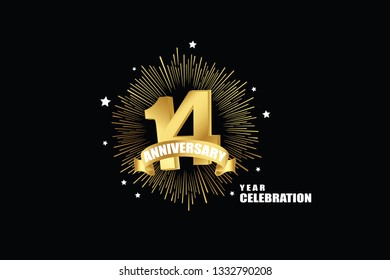 14 years anniversary celebration logotype. anniversary logo with golden isolated on black background, vector design for celebration, invitation greeting card-Vector