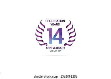 14 years anniversary celebration logotype. anniversary logo with watercolor purple and blue  isolated on white background, vector design for celebration, invitation card, and greeting card-vector