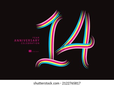 14 years anniversary celebration logotype colorful line vector, 14th birthday logo, 14 number, Banner template, vector design template elements for invitation card, poster, happy valentine's day 