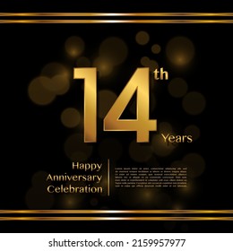 14 years anniversary celebration logotype with gold color, for booklet, leaflet, magazine, brochure poster, banner, web, invitation or greeting card. Vector illustrations