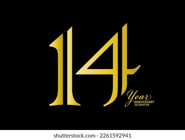 14 years anniversary celebration logotype gold color vector, 14th birthday logo,14 number, anniversary year banner, anniversary design elements for invitation card and poster. number design vector