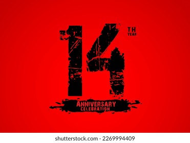 14 years anniversary celebration logotype on red background, 14th birthday logo, 14 number, anniversary year banner, anniversary design elements for invitation card and poster. number design vector