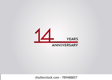 14 Years anniversary celebration logotype design using simple red line font, isolated on white background