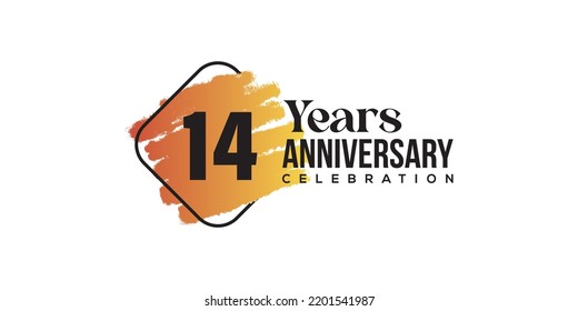 14 years anniversary celebration with orange brush and square isolated on white background for celebration event