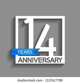 14 years anniversary celebration square style blue ribbon isolated on gray background