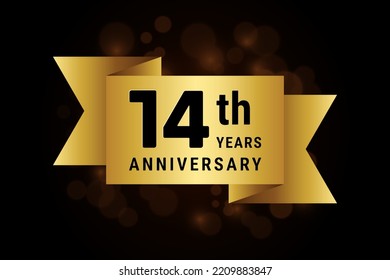 14 Years anniversary, anniversary celebration template design with gold ribbon. Logo vector illustration