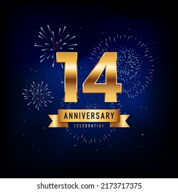 14 Years Anniversary Celebration, Vector Design Illustration Template