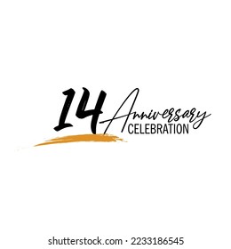 14 Years Anniversary Celebration Vector Template, Black Lettering Numbers with brush drawing hand drawn sketch, number logo design vector illustration